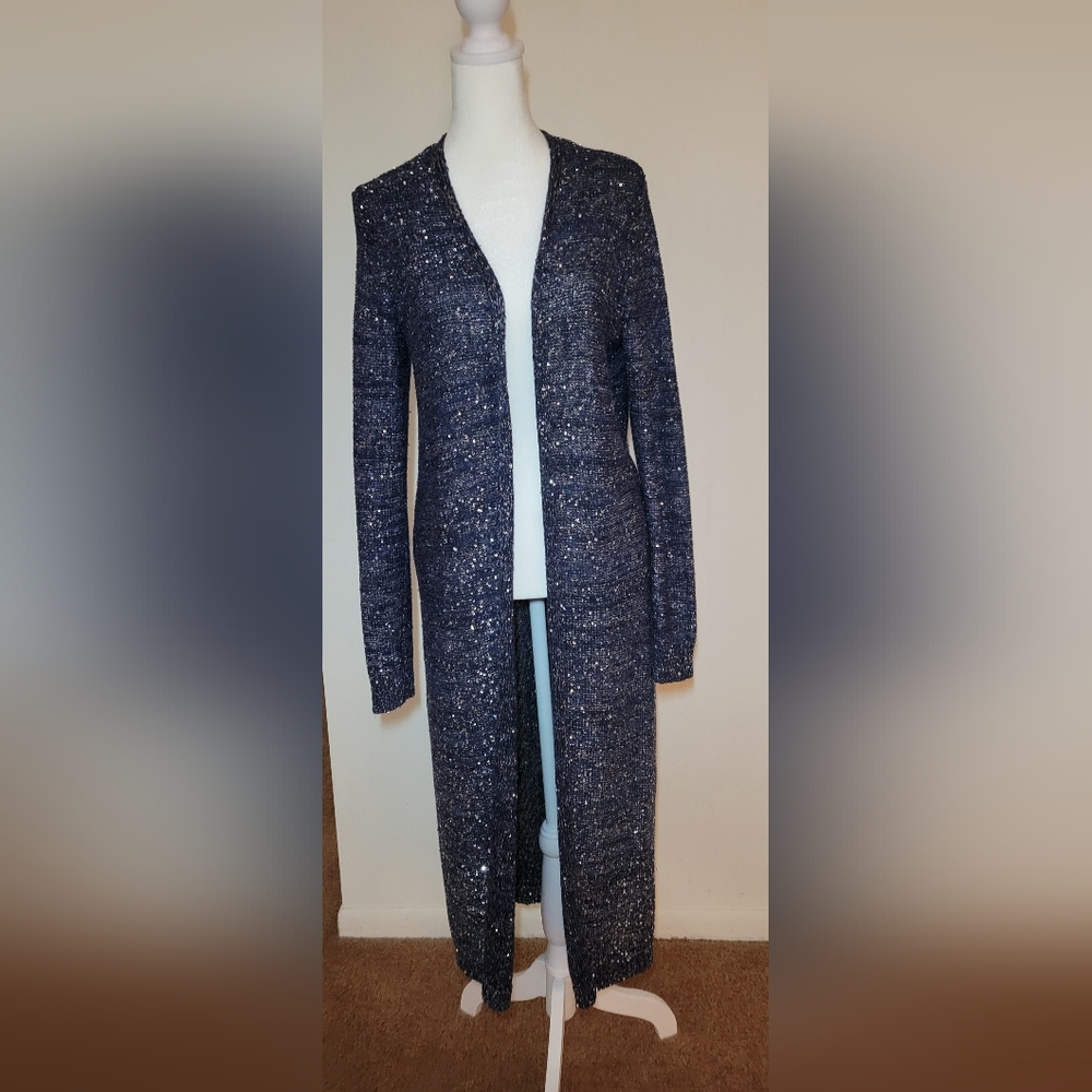 White House Black Market Sequin Duster Cardigan M ❤️🔥❤️🔥 - Picture 7 of 9
